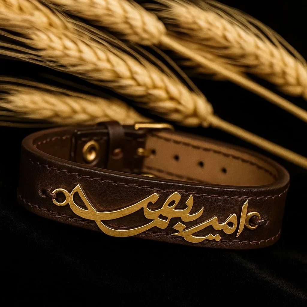 دستبند طلا و چرم با اسم شخصی سازی شده